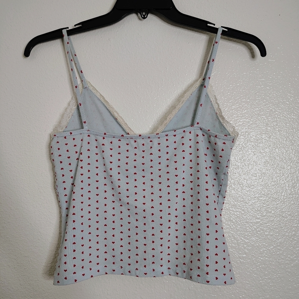 Brandy Melville Rare Blue/ Red Heart Patterned Women's Lace Top Sz S Made Italy - Picture 7 of 13